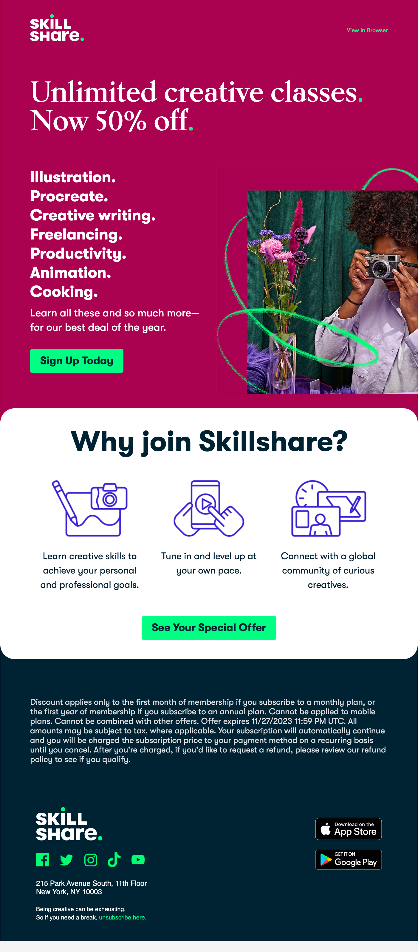 Skillshare Cyber Monday Email Thumbnail Preview
