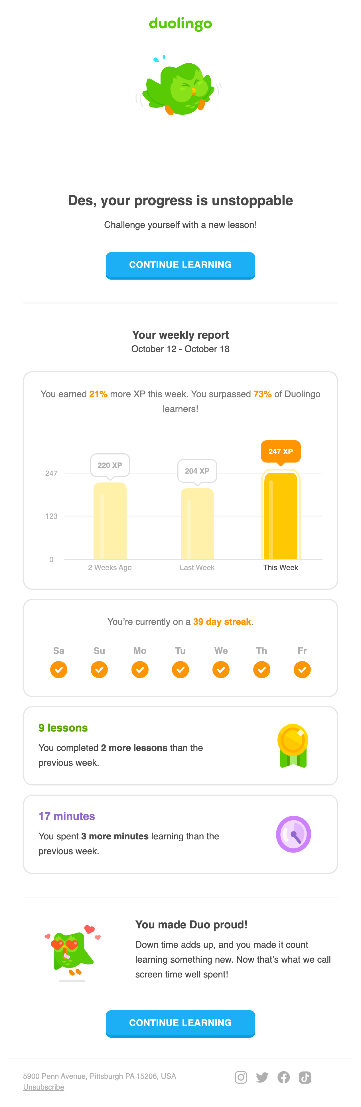 Duolingo Weekly Update Email Thumbnail Preview