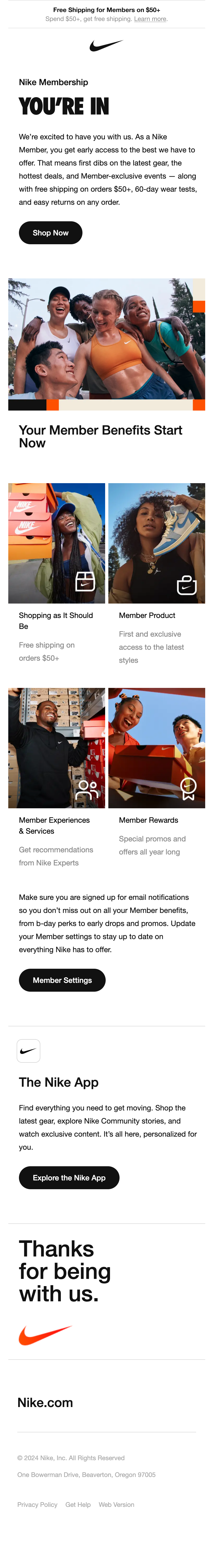 nike member free shipping