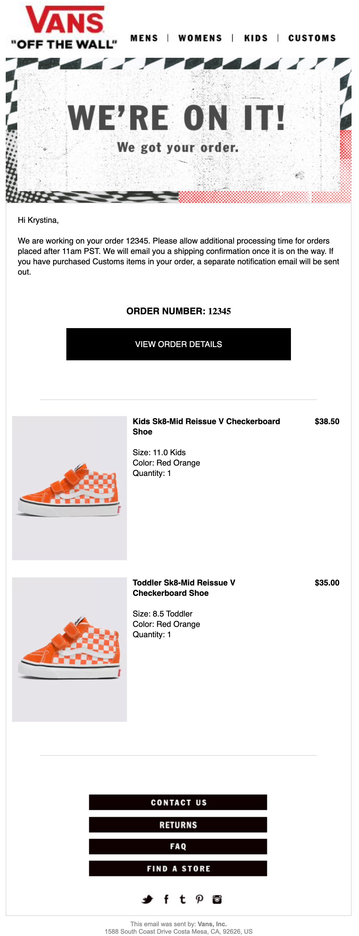 Vans Email Design Thumbnail Preview