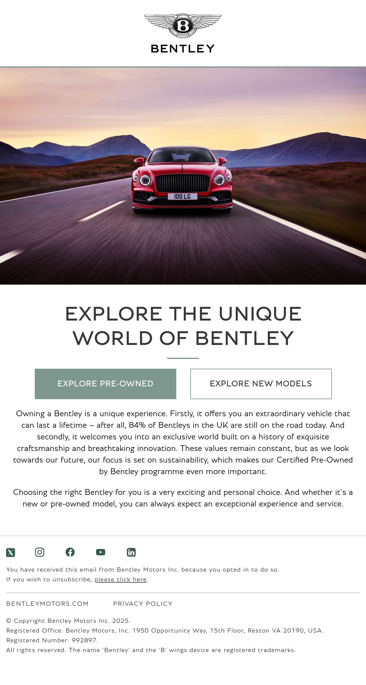 Bentley Motors Inc Email Design Thumbnail Preview