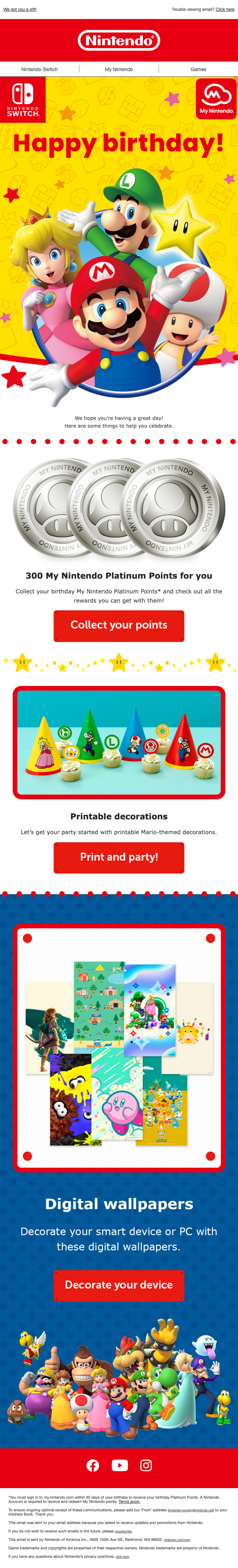 Nintendo Birthday Email Thumbnail Preview