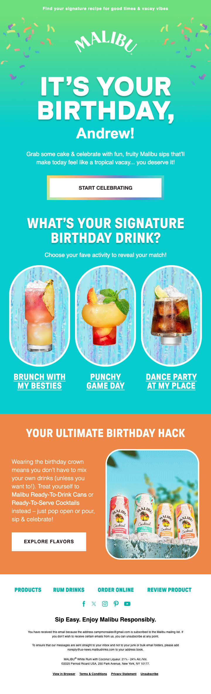 Malibu Birthday Email Design Thumbnail Preview