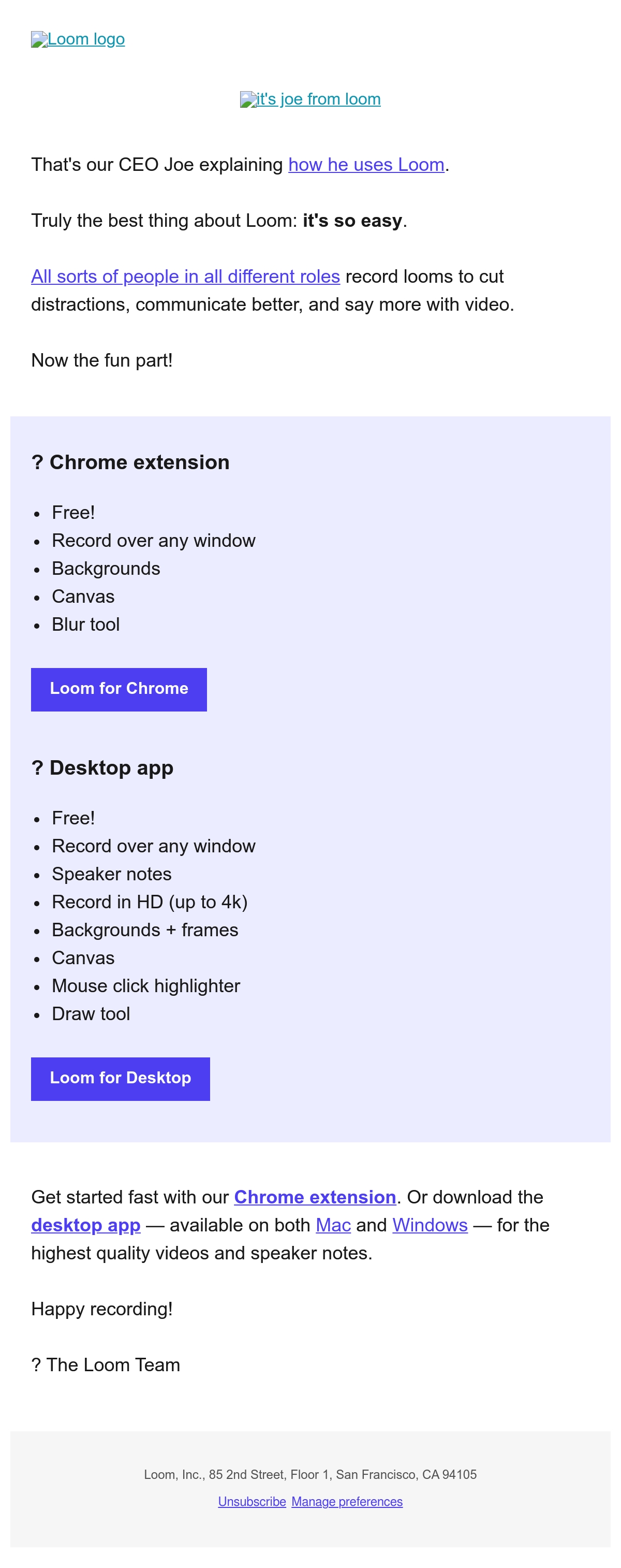 Loom Welcome Email Thumbnail Preview