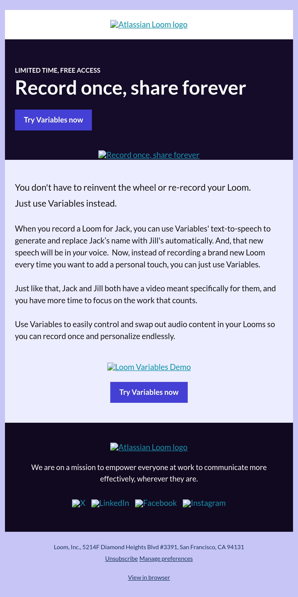 The Loom Team Email Design Thumbnail Preview