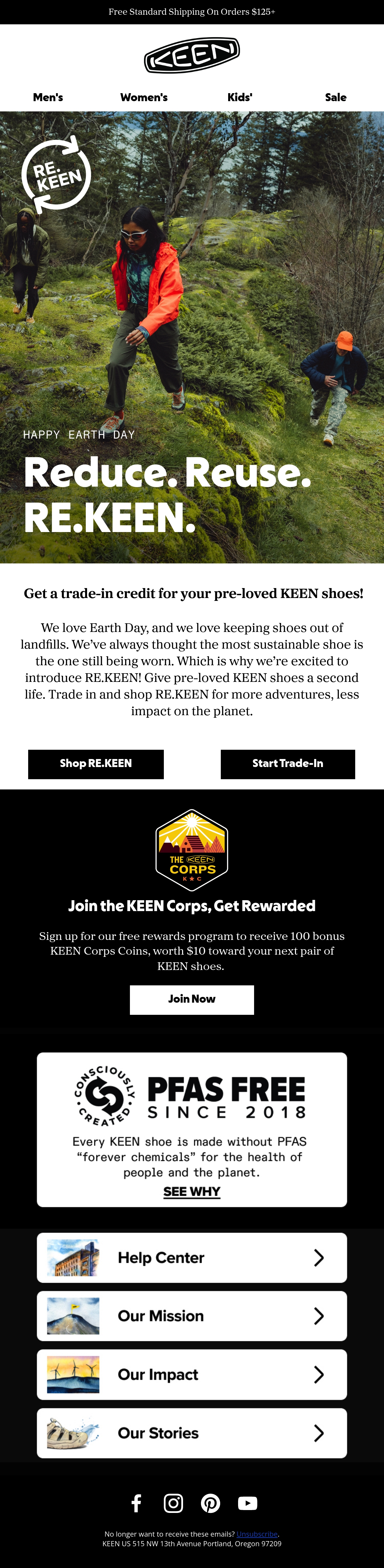 KEEN Footwear email: Happy Earth Day. Happy RE.KEENing.