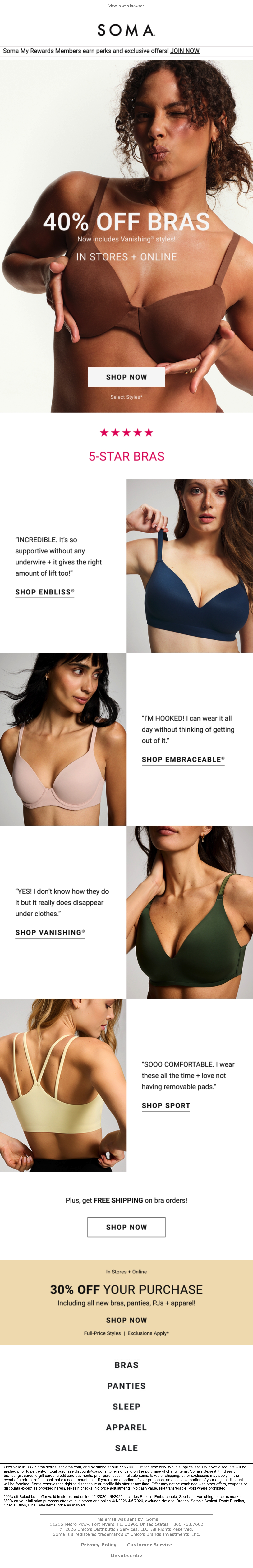 Soma email: 40% Off Bestselling Bras! —>