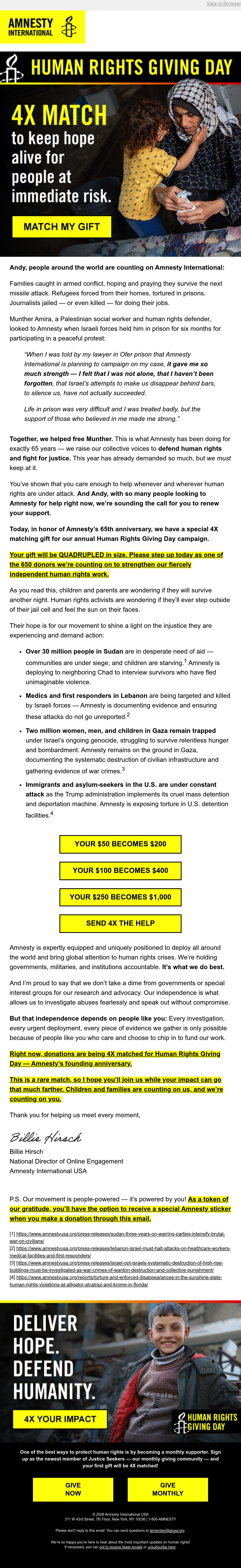 Email Inspiration from Billie for Amnesty Thumbnail Preview
