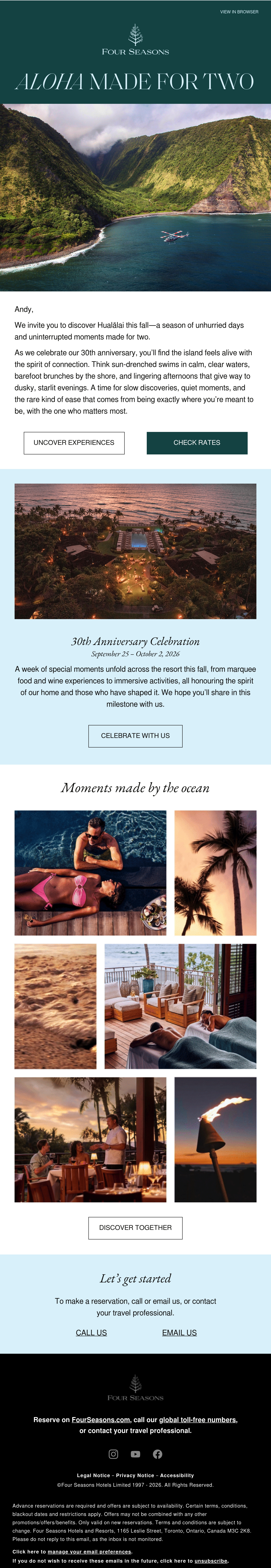 Email Inspiration from Four Seasons Resort Hualalai Thumbnail Preview