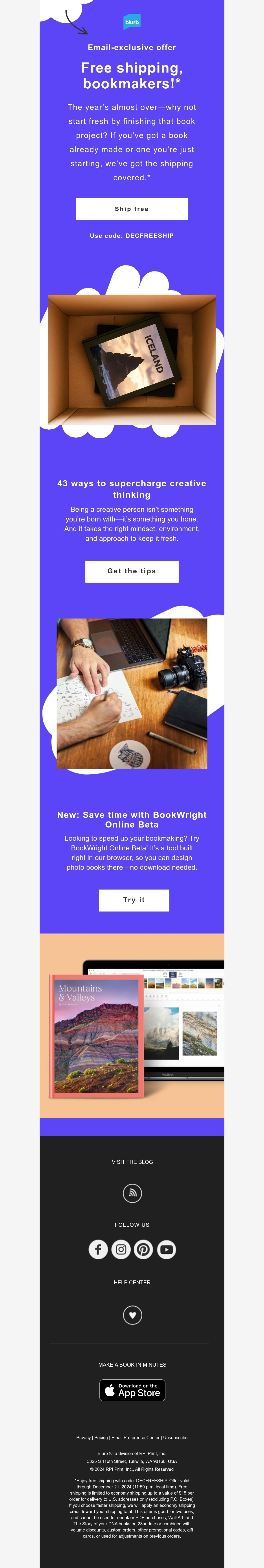 Email Design Inspiration by Blurb